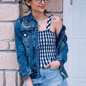 Smocked gingham tank crop top